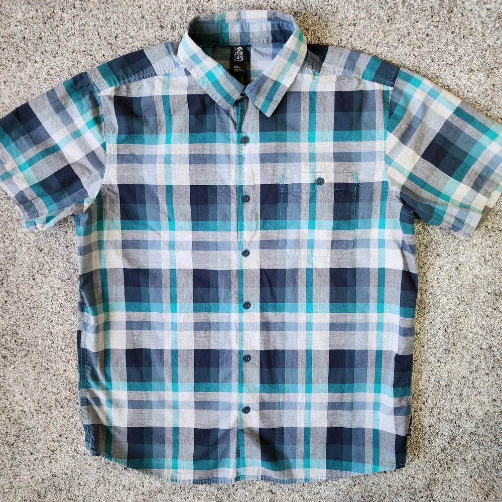 Mountain Hardwear Button Up Shirt Mens Large Plaid Short Sleeve Cotton Excellent